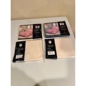 Lot of 4 VTG First Lady No Iron Percale‎ Twin Flat Sheets Blue White NOS Retro